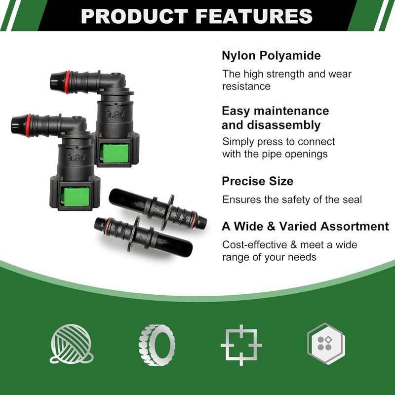 Japtend Fuel Line Quick Connect Hose Fittings, 2 Sets Fuel Line Repair Fittings Include 90 Degree Elbow Pipe Connector SAE 9.89mm to ID 8mm - Image 3